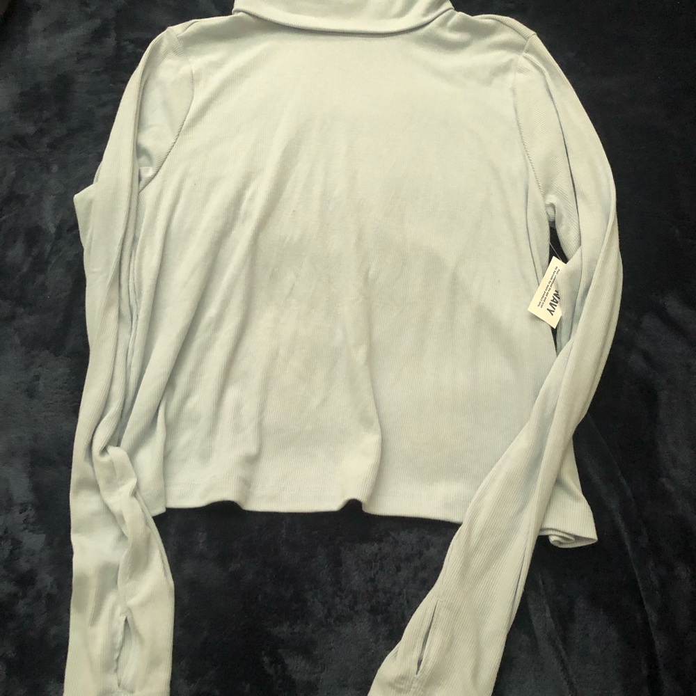 NWT Old Navy PowerSoft UltraLite Ribbed Funnel Neck Pullover Top Light Blue M